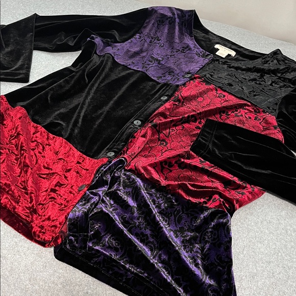 Bechamel Black Velvet Button Top Light Jacket 1X Patchwork Whimsigoth Moody - Picture 8 of 9